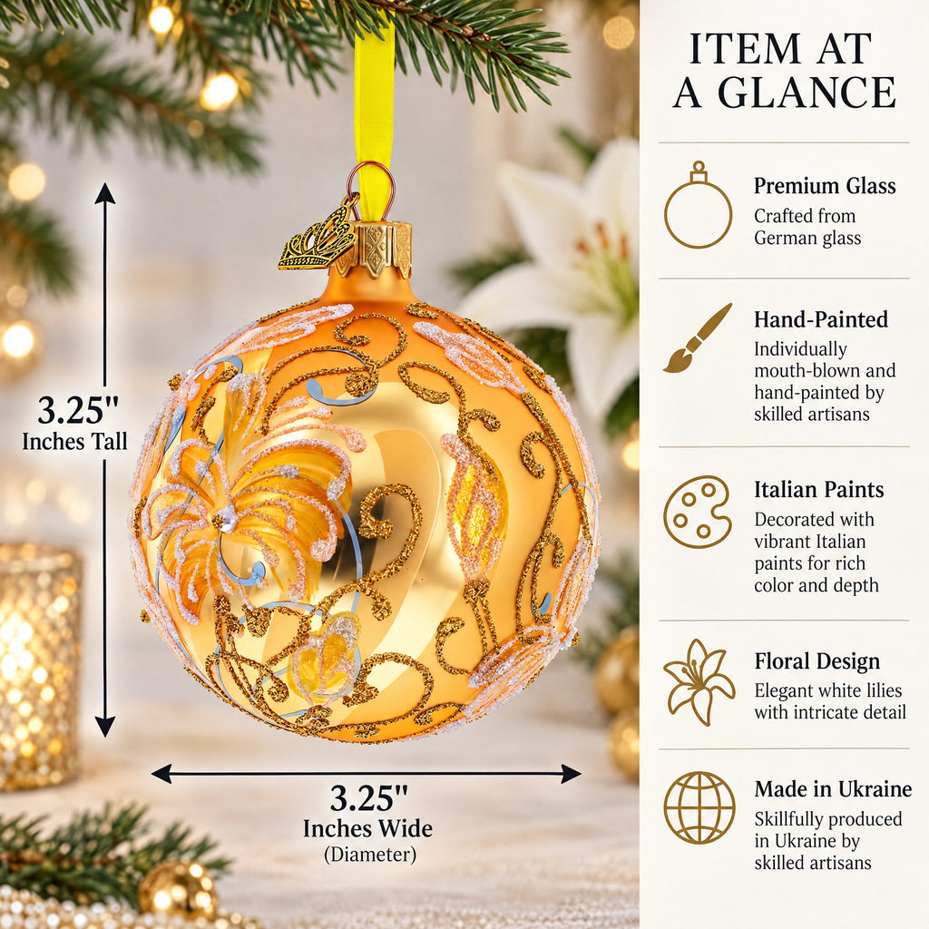 White Lilies Glass Ball Ornament