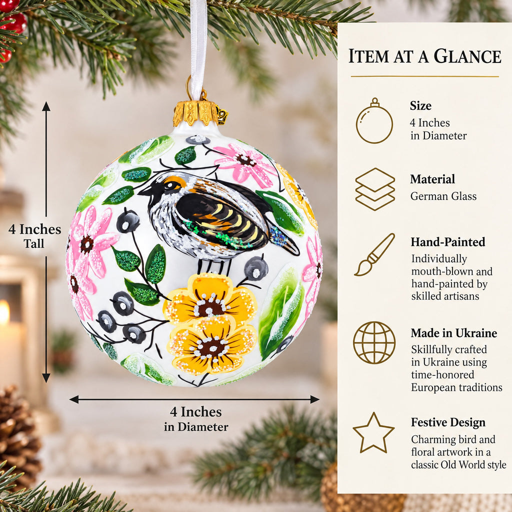 Birds Singing Extravaganza Glass Ball Christmas Ornament 4 Inches