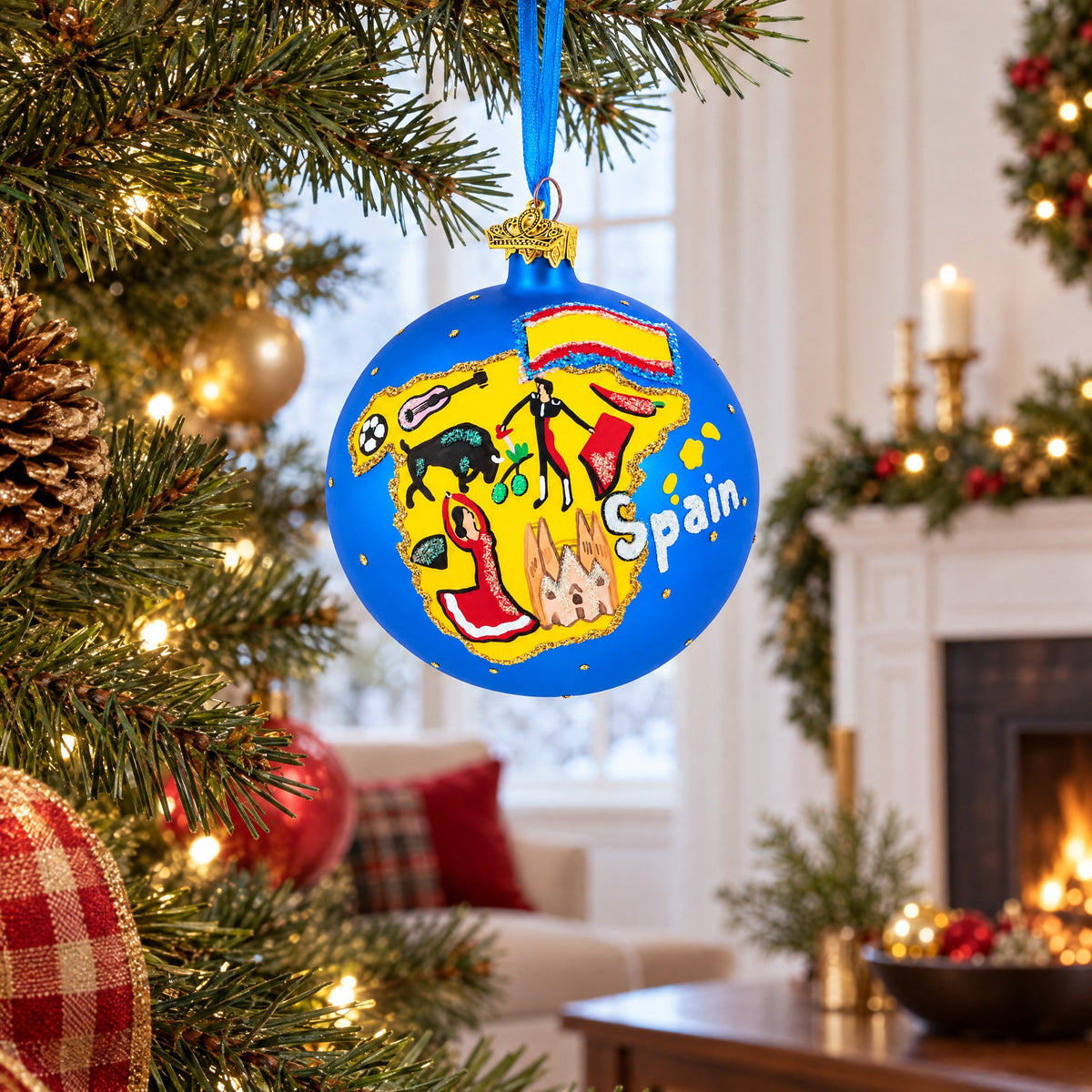 Spain Landmarks and Symbols Glass Ball Christmas Ornament 4 Inches