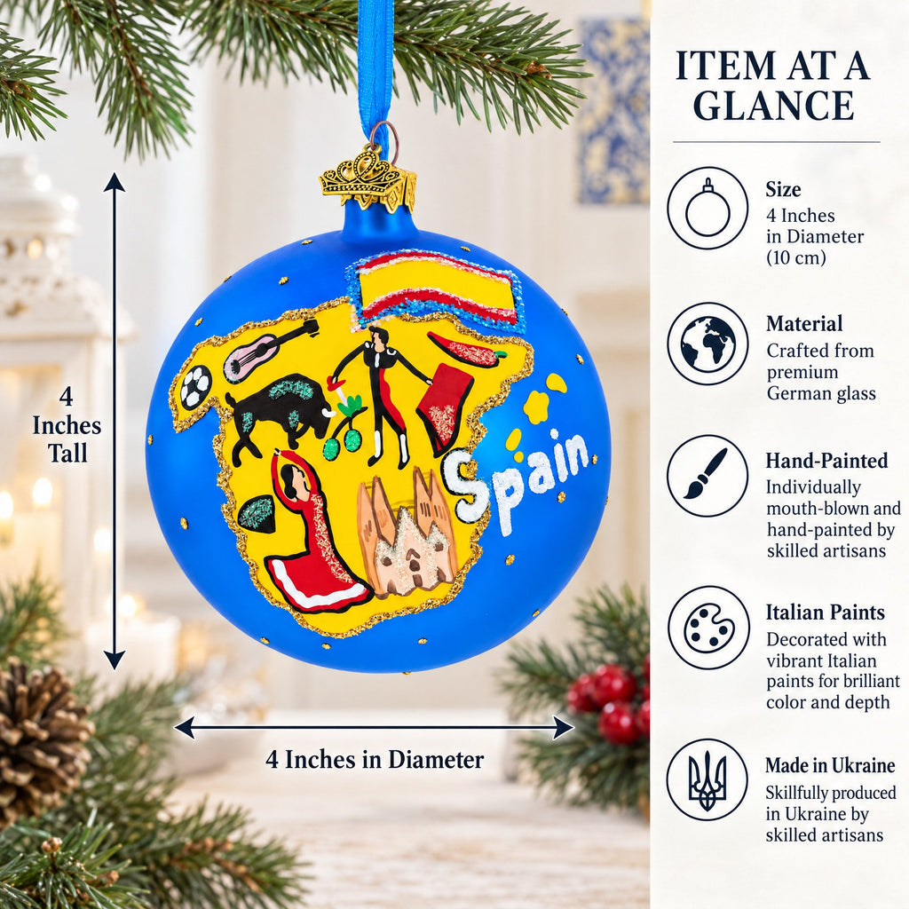 Spain Landmarks and Symbols Glass Ball Christmas Ornament 4 Inches