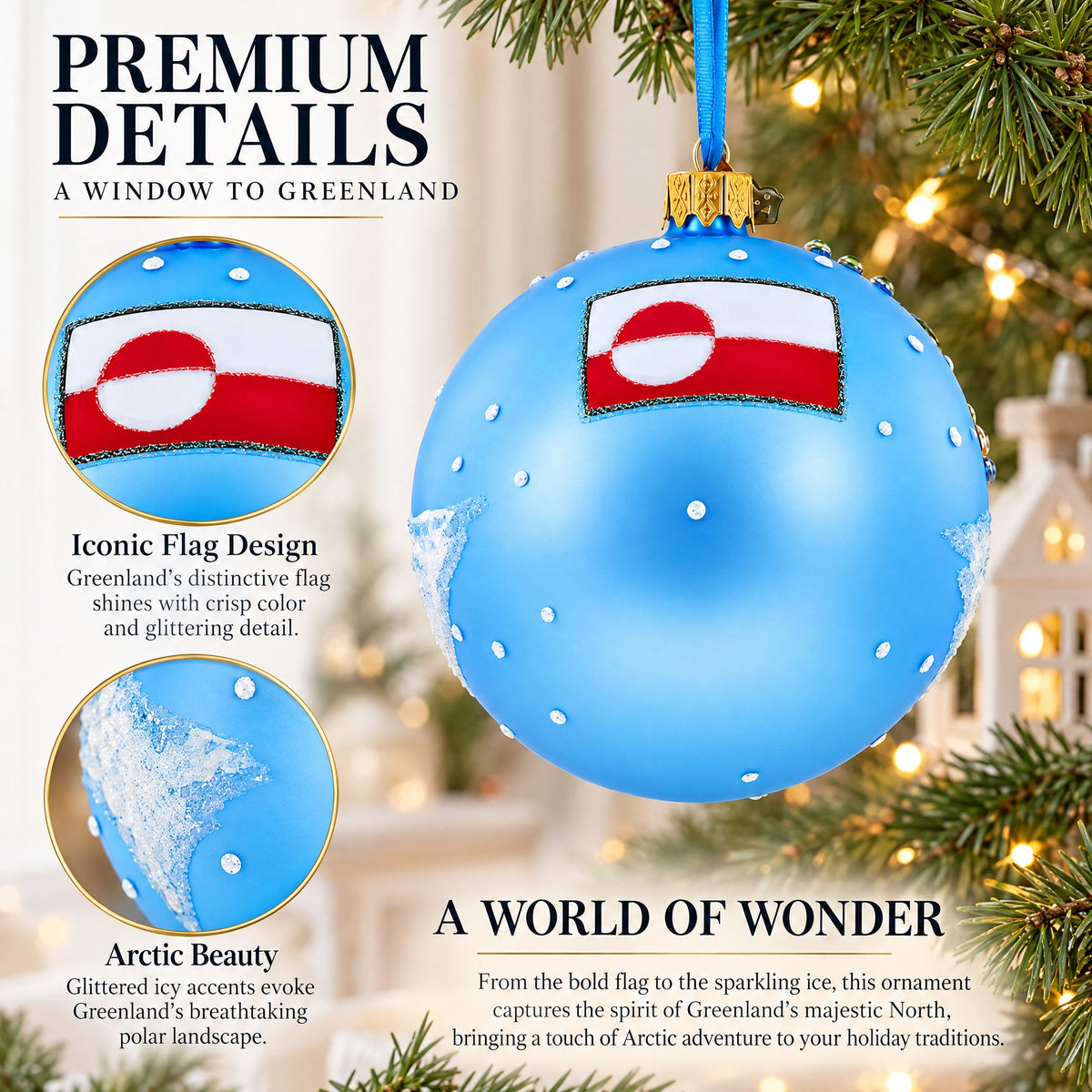 Greenland's Northern Lights Glass Ball Christmas Ornament