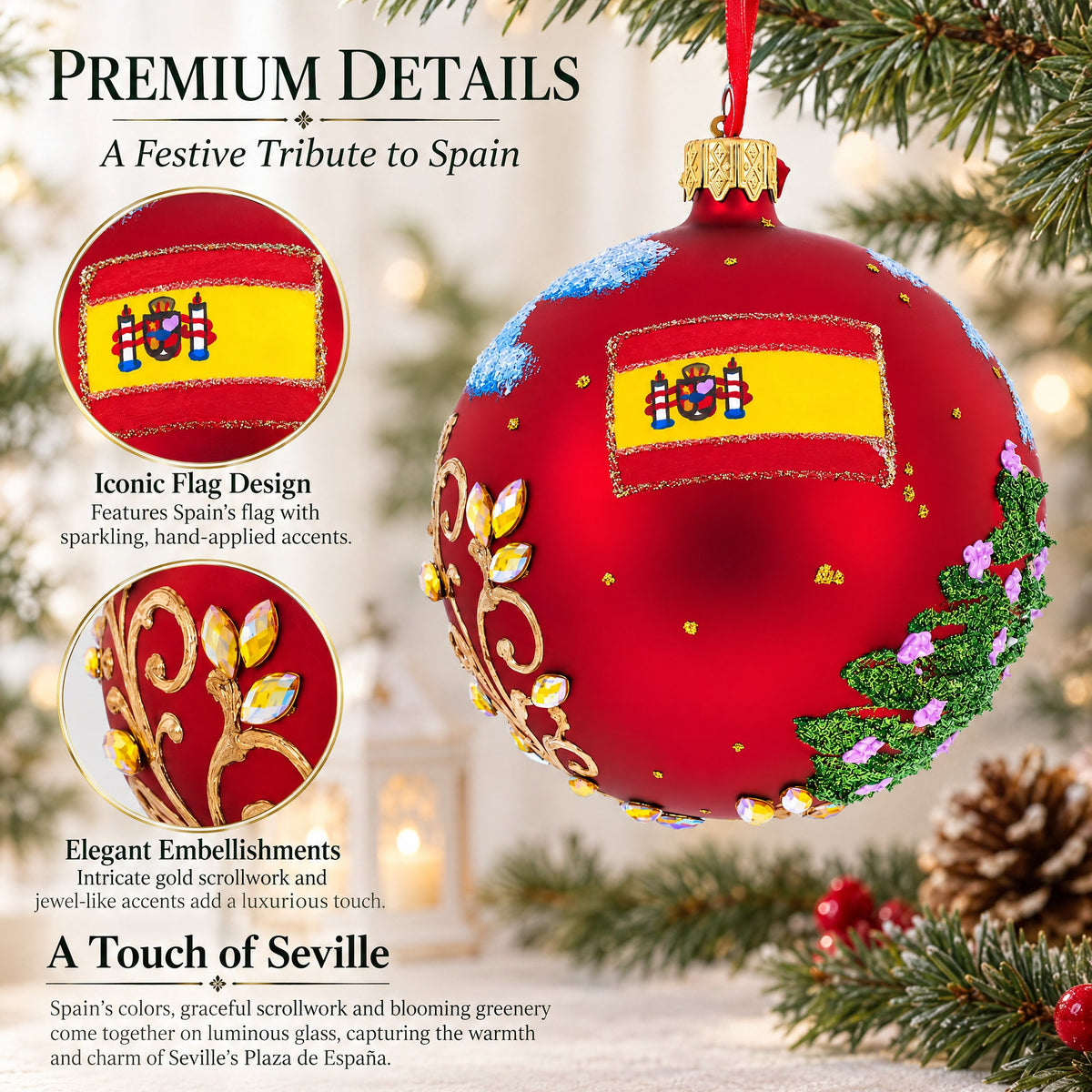 The Plaza de España (Spain Square) Sevilla, Spain Glass Ball Christmas Ornament