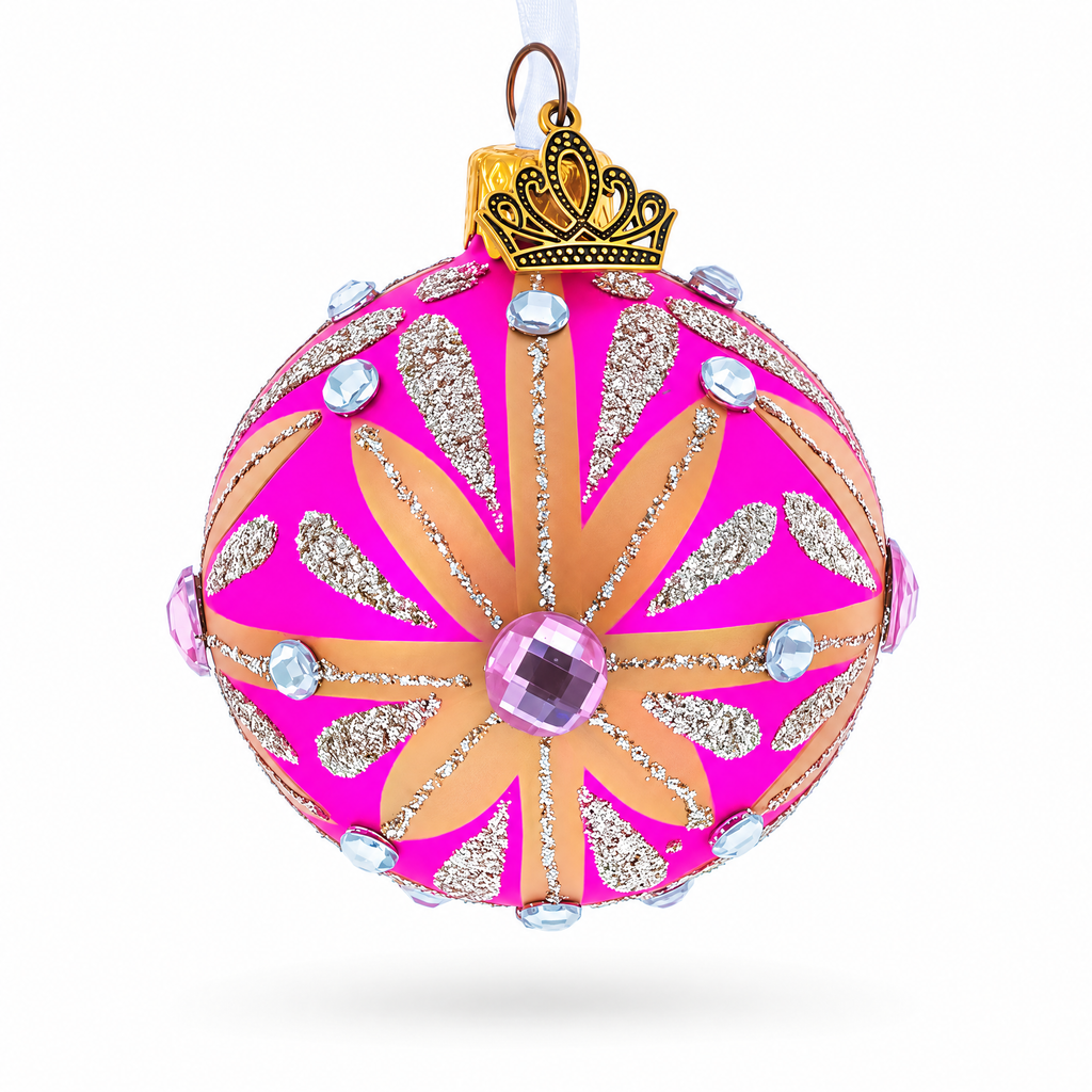 Gold Glitter Burst with Jewel Accents Glass Ball Christmas Ornament