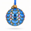 Ornate Blue Scrollwork Pink Gem Glass Ball Christmas Ornament