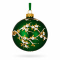 White Blossom Branch on Green Glass Egg Ornament