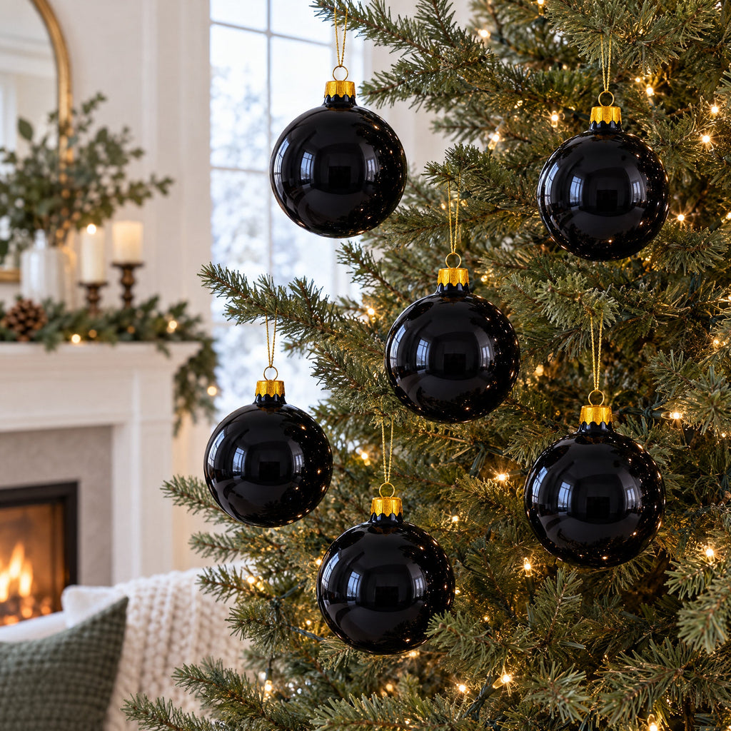 Black Glossy Glass Ball Christmas Ornament 3.25 Inches (036)