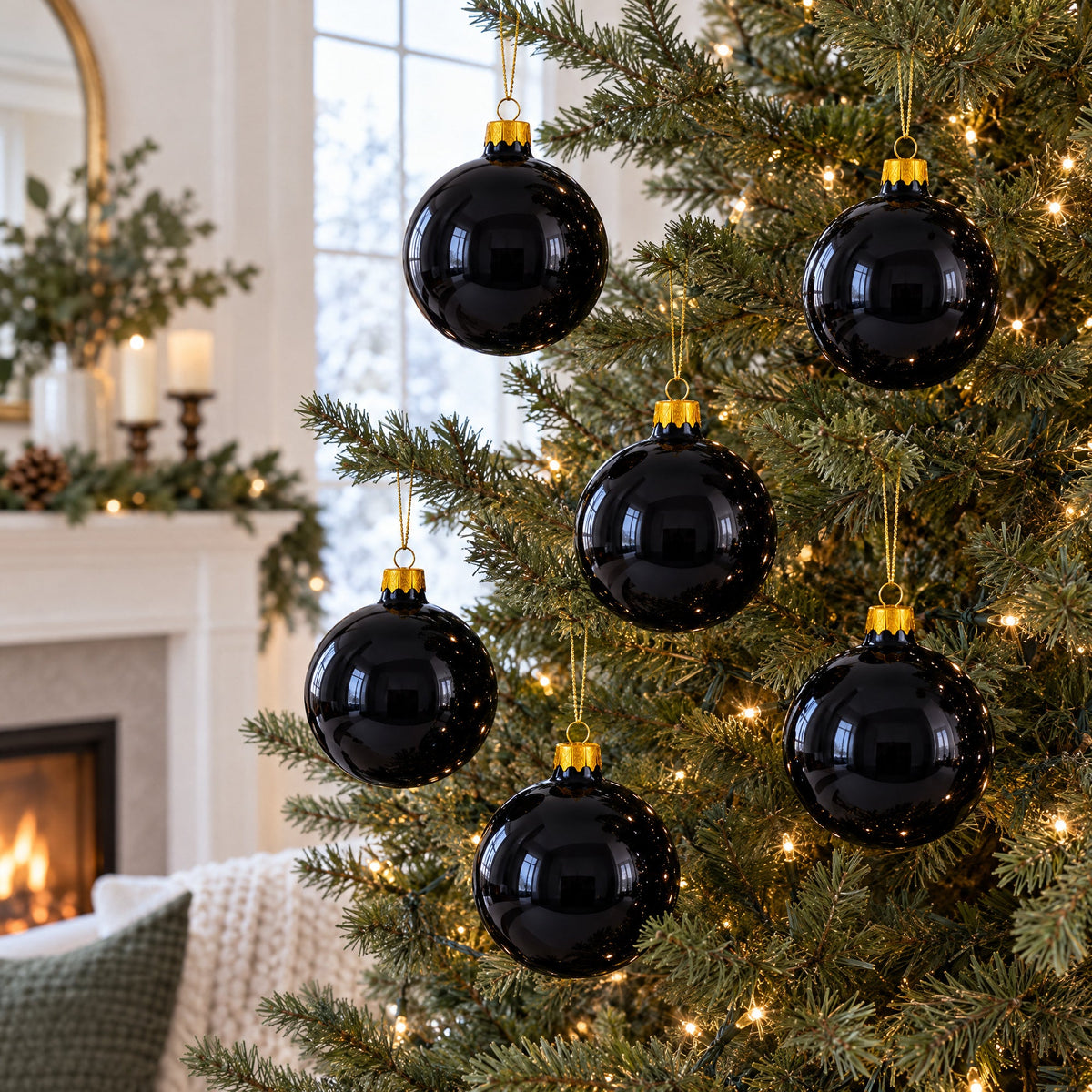 Black Glossy Glass Ball Christmas Ornament 3.25 Inches (036)