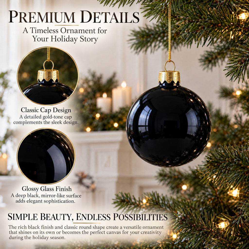 Black Glossy Glass Ball Christmas Ornament 3.25 Inches (036)