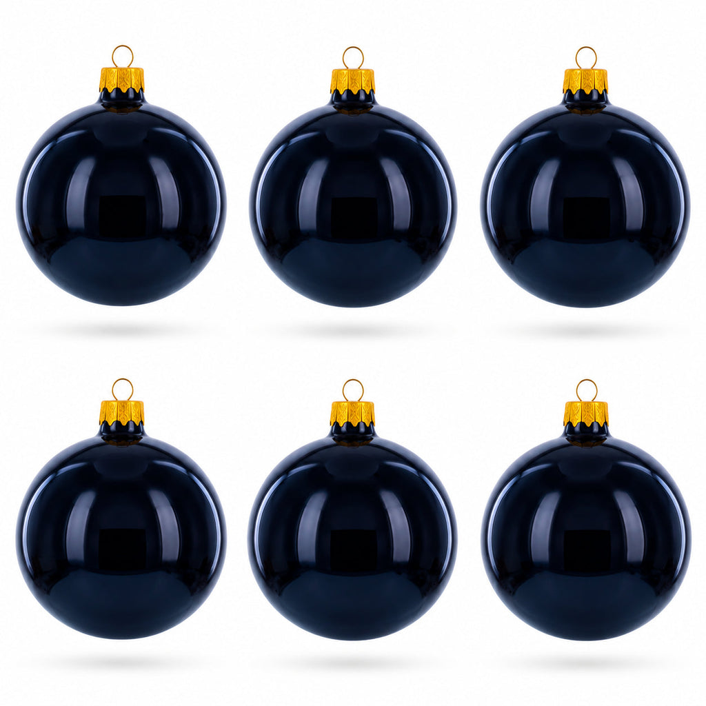 Black Glossy Glass Ball Christmas Ornament 3.25 Inches (036)