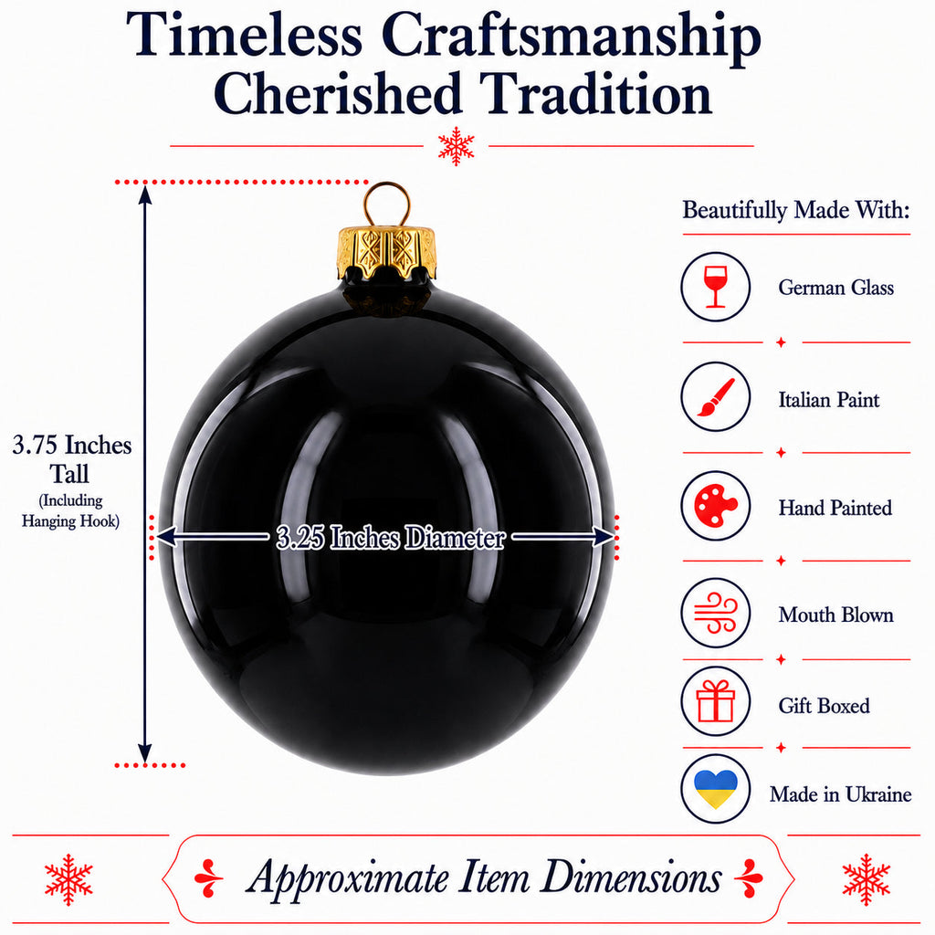Black Glossy Glass Ball Christmas Ornament 3.25 Inches (036)