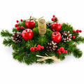 Ukrainian Candle Holder Decoration with Straw Bow, Apples & Pine Cones 16 Inches