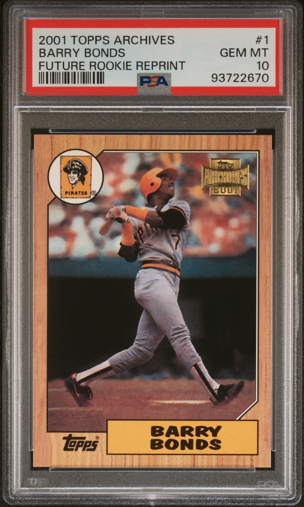 Graded 2001 Topps Archives Barry Bonds #1 Future Rookie Reprint Baseball Card PSA 10 Gem Mint