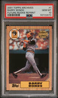 Graded 2001 Topps Archives Barry Bonds #1 Future Rookie Reprint Baseball Card PSA 10 Gem Mint