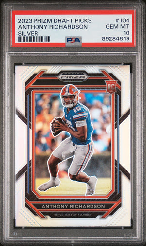 Graded 2023 Panini Prizm Draft Picks Anthony Richardson #104 Silver Rookie RC Football Card PSA 10 Gem Mint