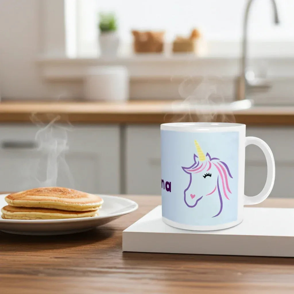 Personalized Ceramic Unicorn Tea & Coffee Mug: 11oz White Cup, Custom Name Gift