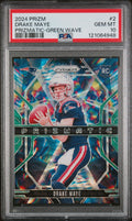 Graded 2024 Panini Prizm Drake Maye #2 Prizmatic Green Wave Rookie RC Football Card PSA 10 Gem Mint