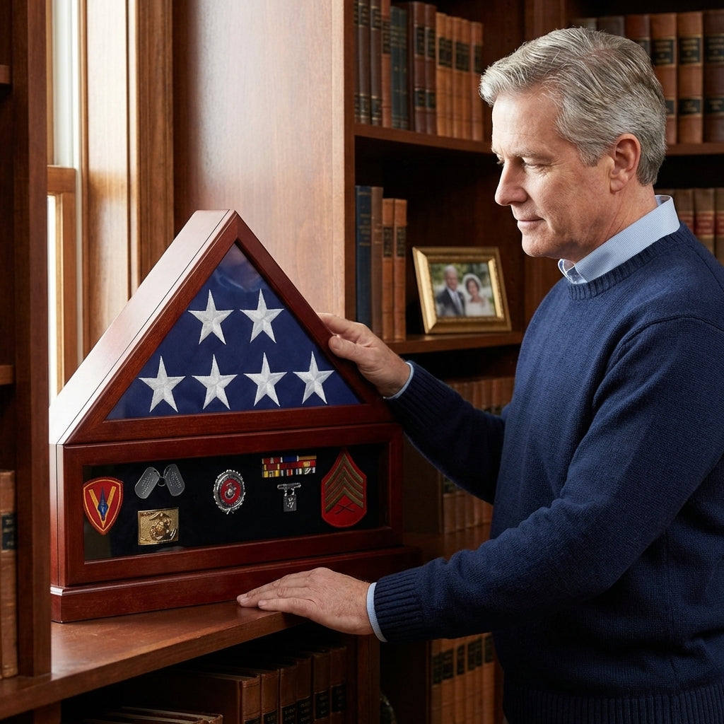 Flag Connections Combination Flag Display Case Shadow Box, Flag medal pedestal - Size 3'x5'
