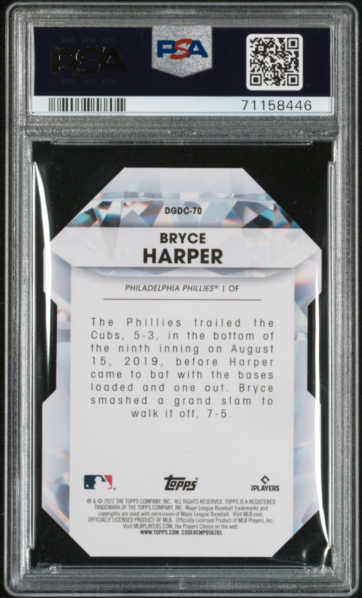 Graded 2022 Topps Bryce Harper #DGDC70 Diamond Greats D/C Update Baseball Card PSA 10 Gem Mint