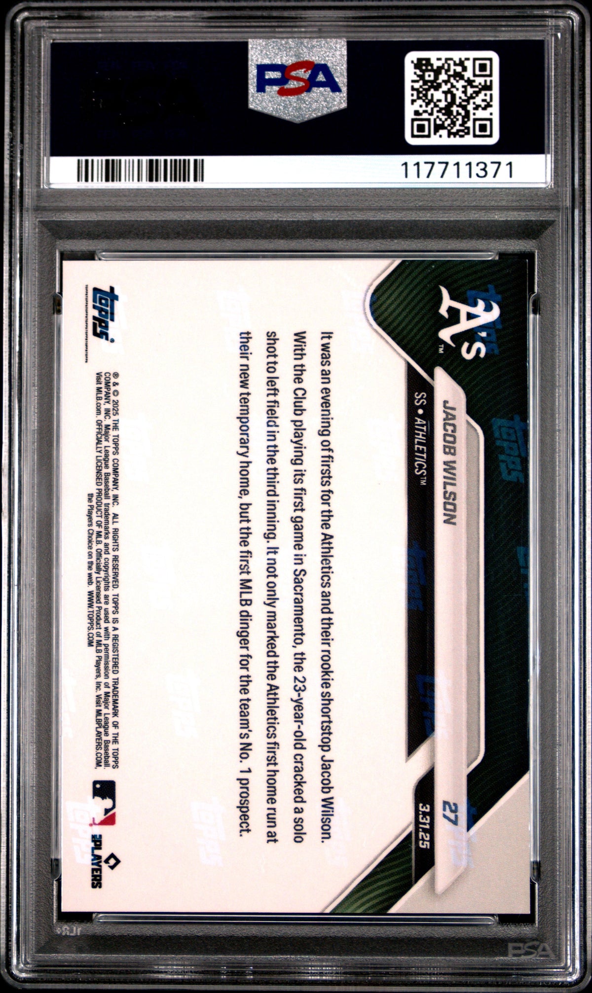 Graded 2025 Topps Now Jacob Wilson #27 Gold Foil /50 Rookie RC Baseball Card PSA 10 Gem Mint