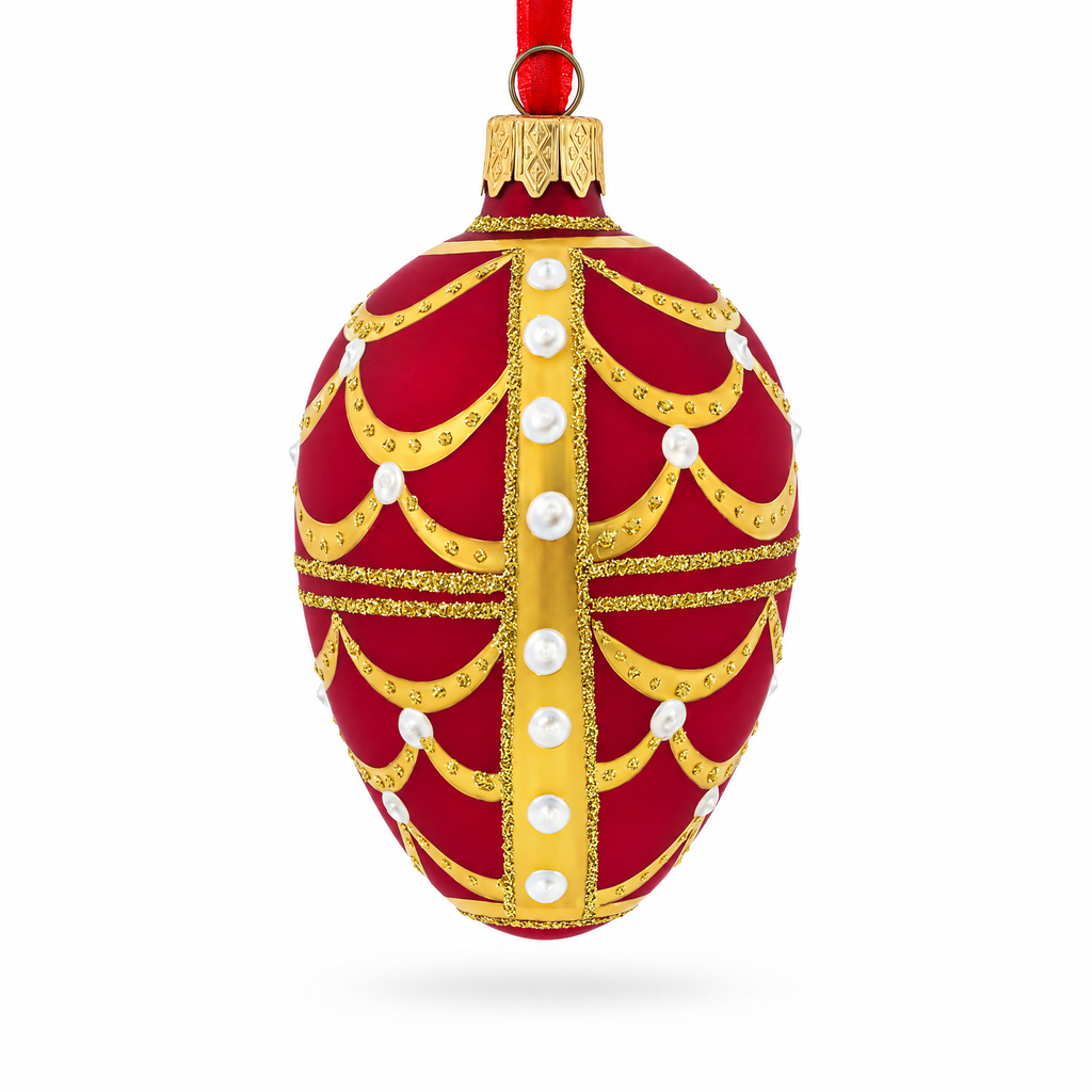 Gold Arches On Red Egg Glass Ornament 4 Inches