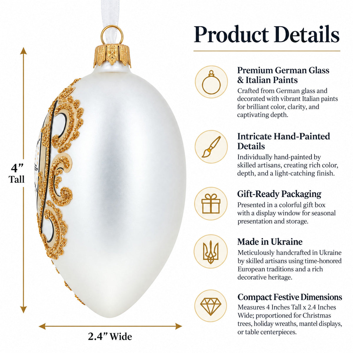 1903 The Clock Royal Egg Glass Ornament 4 Inches