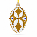 Golden Rhombus On White Glass Egg Ornament 4 Inches
