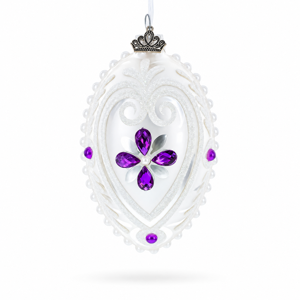 Purple Drops Glass Egg Christmas Ornament 4 Inches
