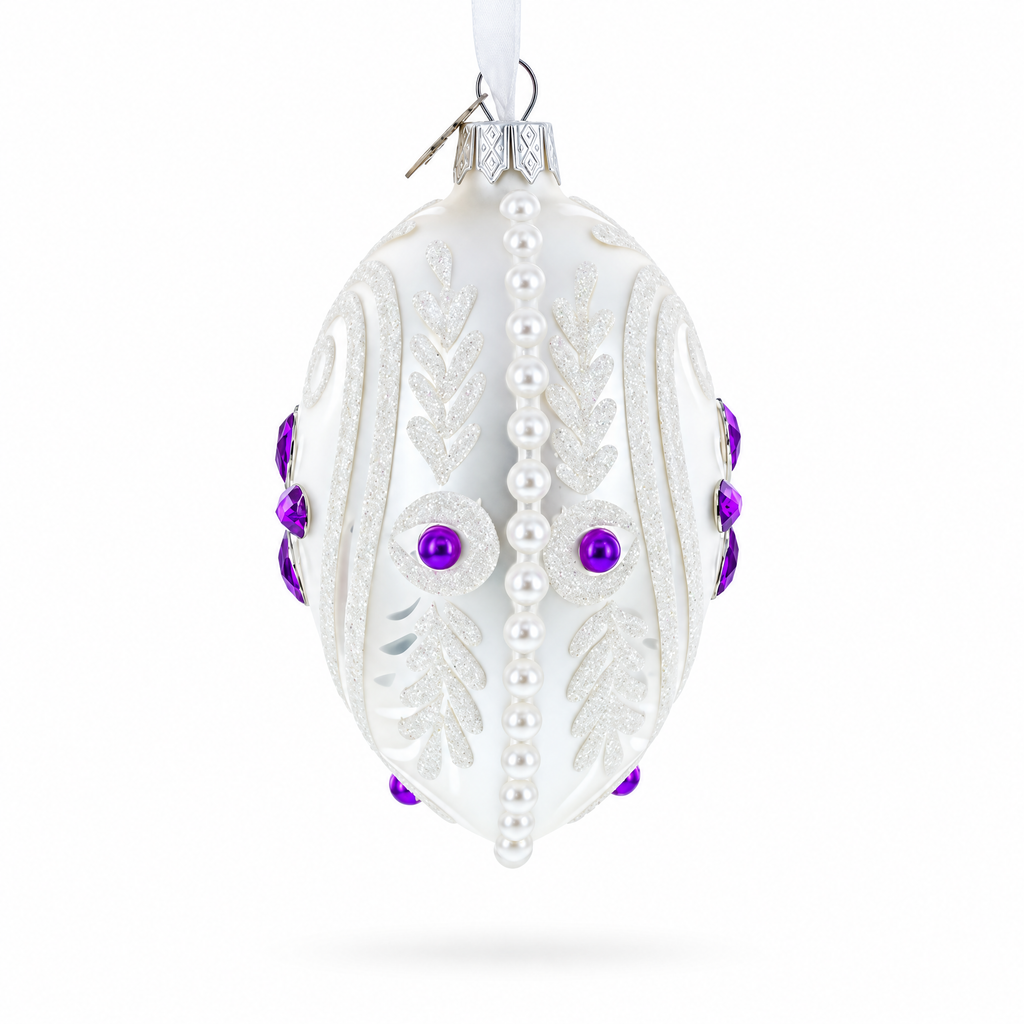 Purple Drops Glass Egg Christmas Ornament 4 Inches