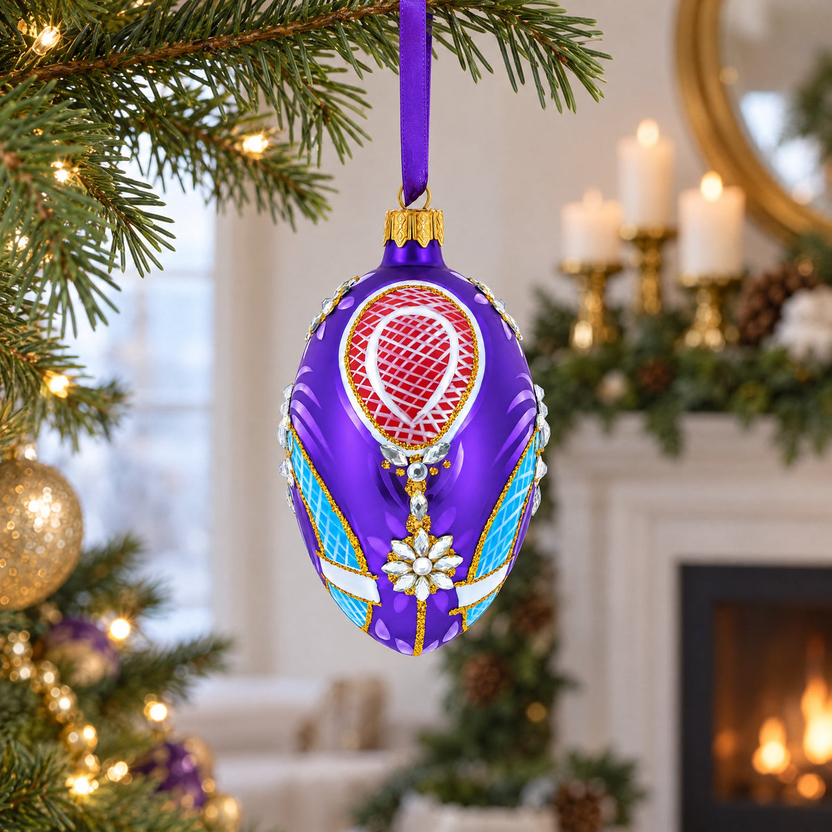 Milan Designer Luxury Flower Earrings Glass Egg Christmas Ornament 4 Inches