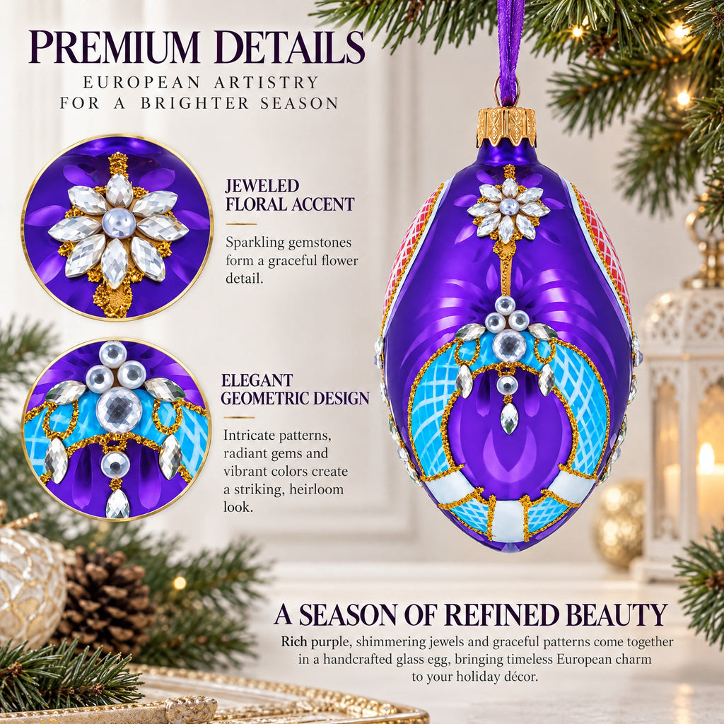 Milan Designer Luxury Flower Earrings Glass Egg Christmas Ornament 4 Inches