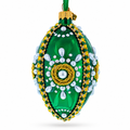 White Pearls on Green Glass Egg Christmas Ornament 4 Inches