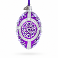 Purple Flowers on Purple Glass Egg Ornament 4 Inches