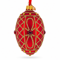 Red Jewel on Red Glass Egg Ornament 4 Inches