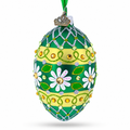 Daisies on Green Glass Egg Ornament 4 Inches