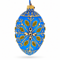 Golden Snowflake on Blue Glass Egg Ornament 4 Inches