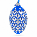 Silver Diamonds on Blue Glass Egg Ornament 4 Inches