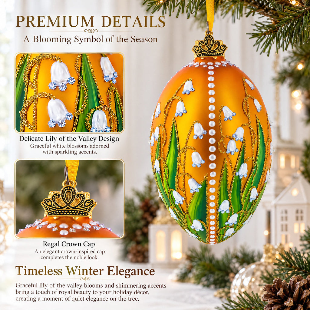 Lily of the Valley on Gold Egg Glass Ornament 4 Inches