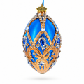 Royal Blue Jeweled Egg with Gold Filigree and Crystal Accents Glass Egg Ornament 4 Inches