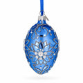 Jeweled Blue Floral Pearl Glass Egg Ornament