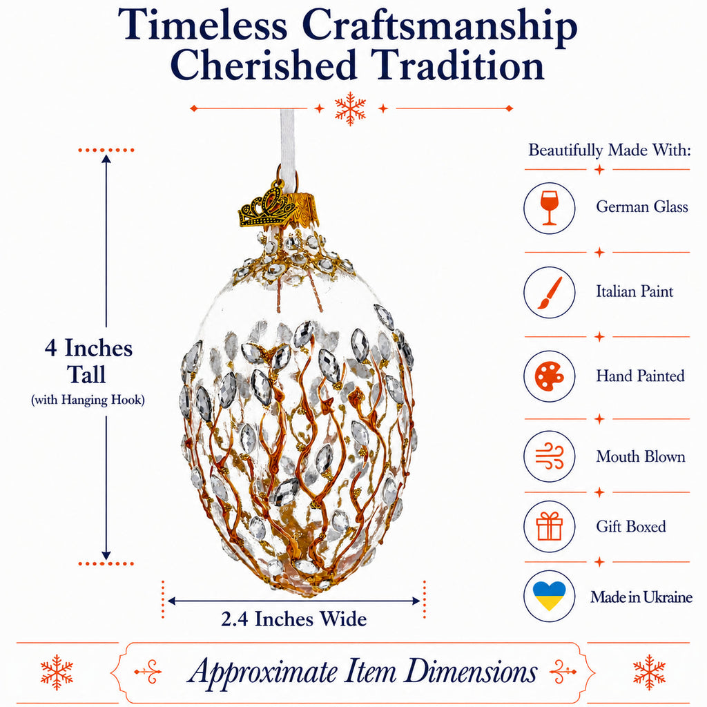 Clear Jeweled Tree Branch Glass Egg Christmas Ornament