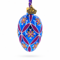 Cobalt Blue with Pink and Yellow Floral Pattern Mini Glass Egg Ornament 2.9 Inches