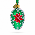 Festive Green with Red and White Snowflake Pattern Mini Glass Egg Ornament 2.9 Inches