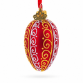 Red with Gold and White Swirl Design Mini Glass Egg Ornament 2.9 Inches