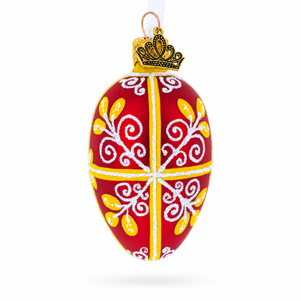 Red and Gold Swirl Design Mini Glass Egg Ornament 2.9 Inches