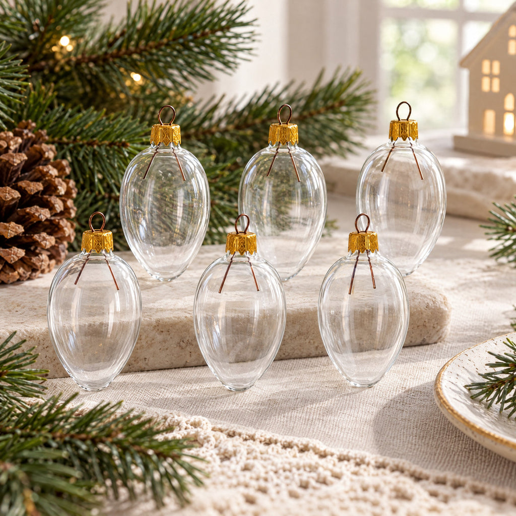 Set of 6 Clear Mini Glass Egg Ornaments 2.9 Inches