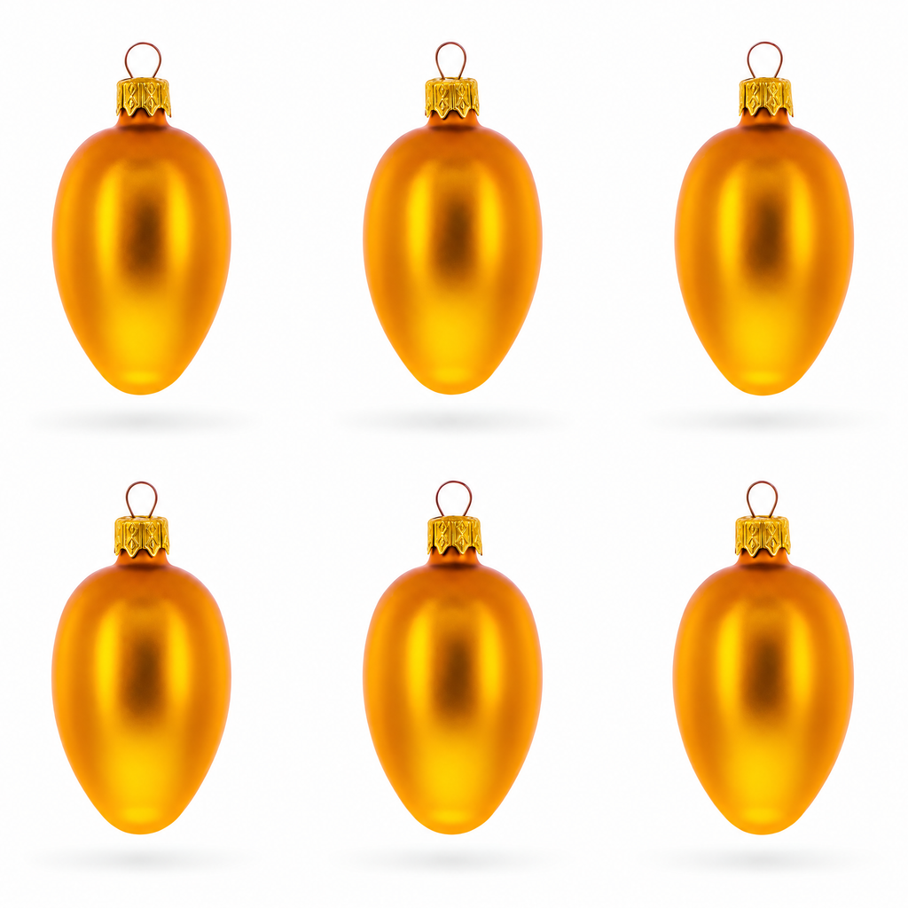 Set of 6 Matte Gold Mini Glass Egg Ornaments 2.9 Inches