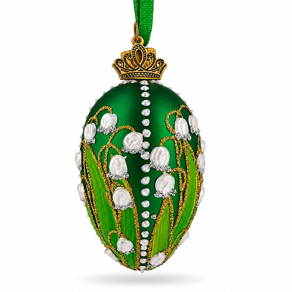 Lily of the Valley on Green Glass Egg Ornament