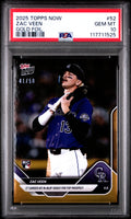 Graded 2025 Topps Now Zac Veen #52 Gold Foil /50 Rookie RC Baseball Card PSA 10 Gem Mint