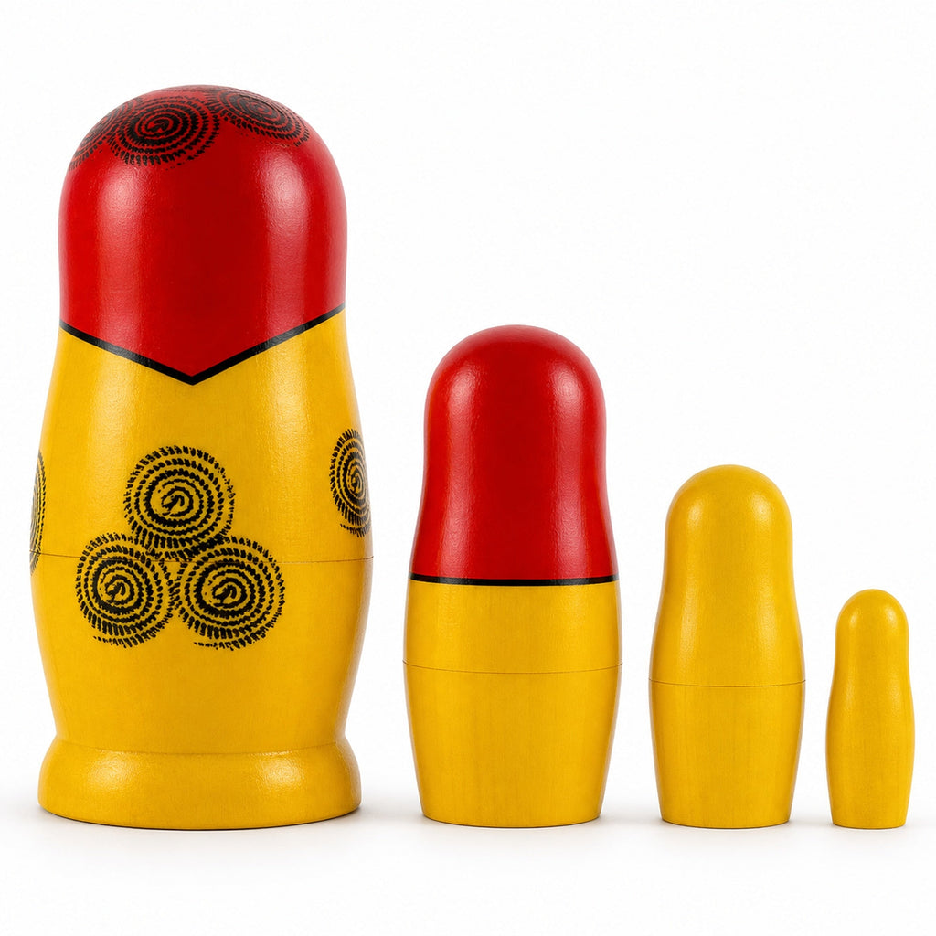 Wooden Semenov Red Scarf Nesting Dolls - Stacking Matryoshka 3.6 Inches