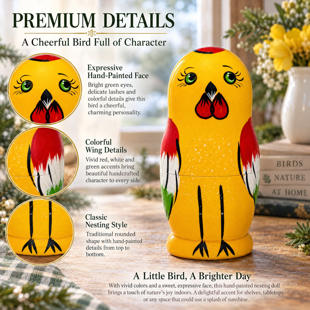 Set of 5 Rooster Family Wooden Nesting Dolls